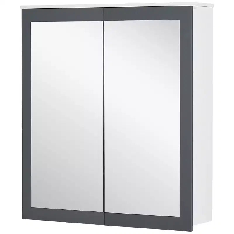 Miroir de salle de bain avec armoire de rangement et 2 étagères réglables, miroir de courtoisie mural, blanc