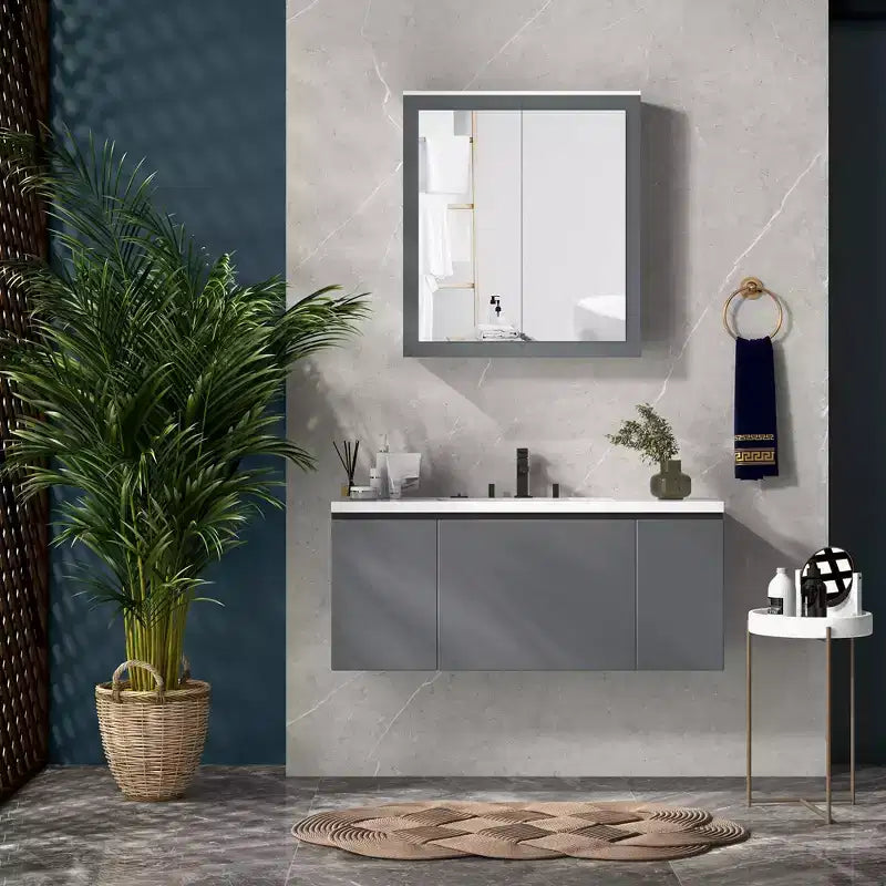Miroir de salle de bain avec armoire de rangement et 2 étagères réglables, miroir de courtoisie mural, blanc