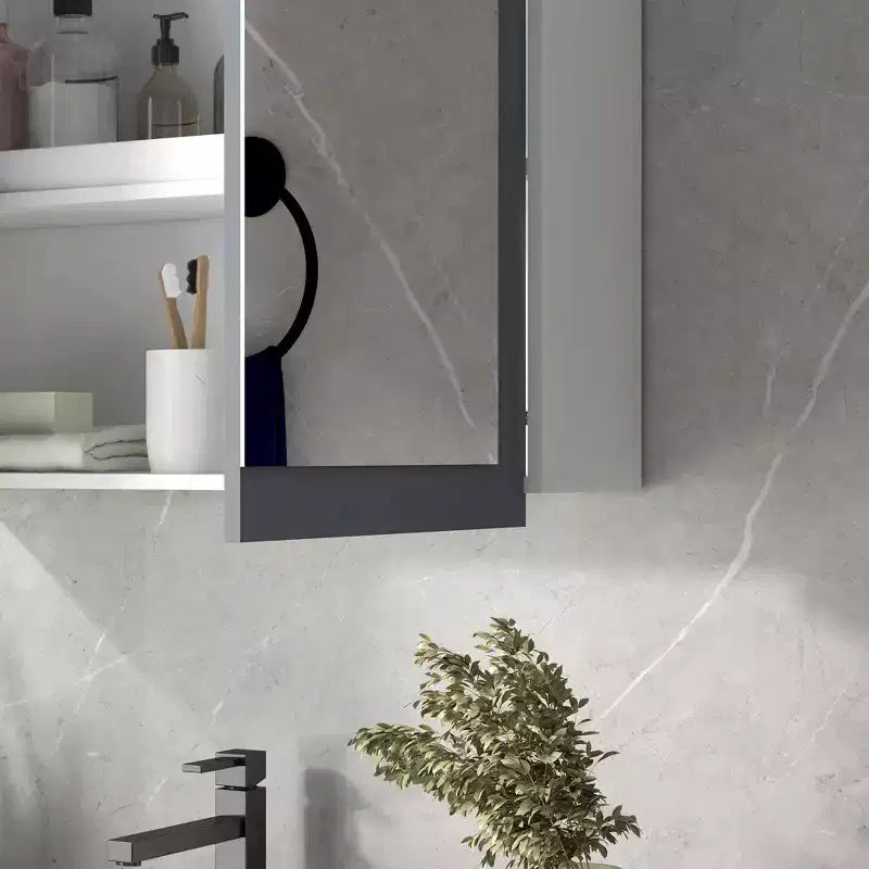 Miroir de salle de bain avec armoire de rangement et 2 étagères réglables, miroir de courtoisie mural, blanc