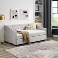 Twin/Full Size Daybed with Trundle, Upholstered Tufted Sofa Bed with Button and Waved Shape Arms - ModernLuxe