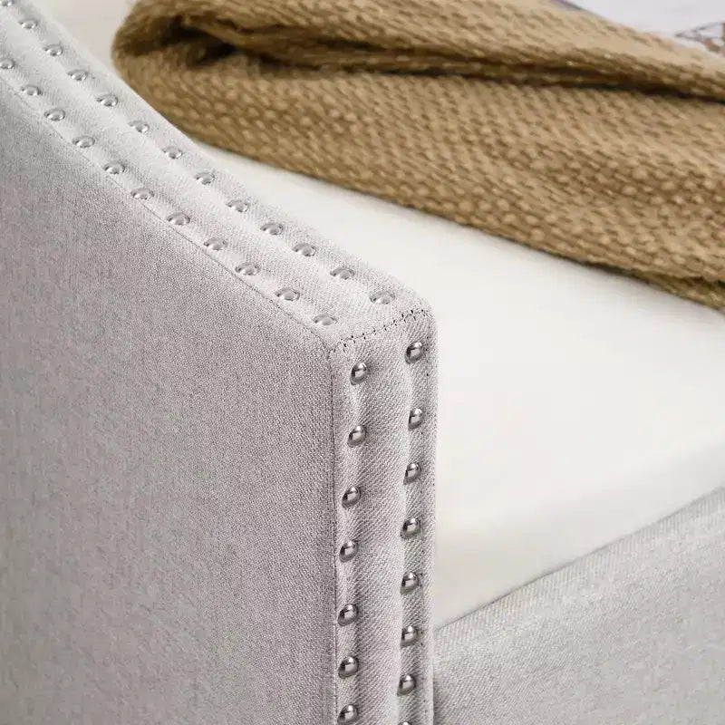 Lit de repos double avec lit gigogne, canapé-lit capitonné avec boutons et accoudoirs en forme de vague