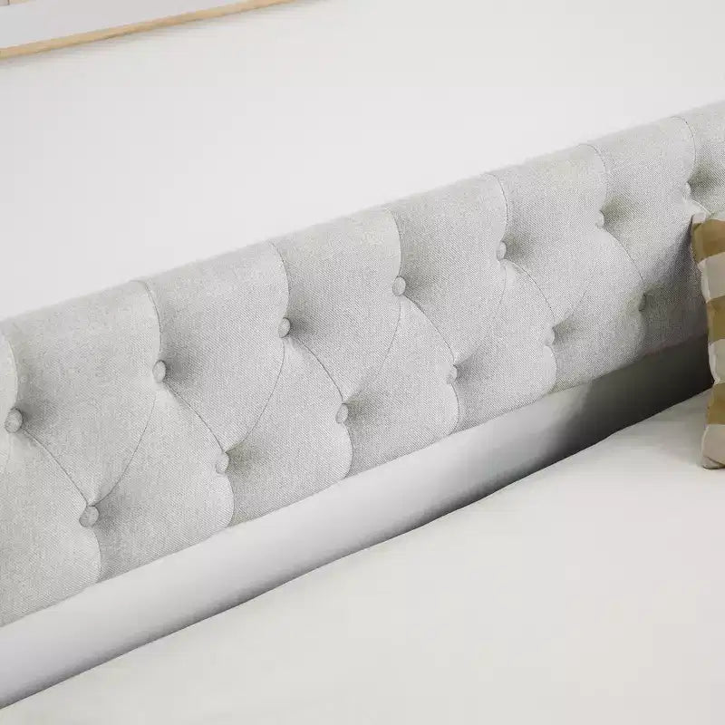 Lit de repos double avec lit gigogne, canapé-lit capitonné avec boutons et accoudoirs en forme de vague