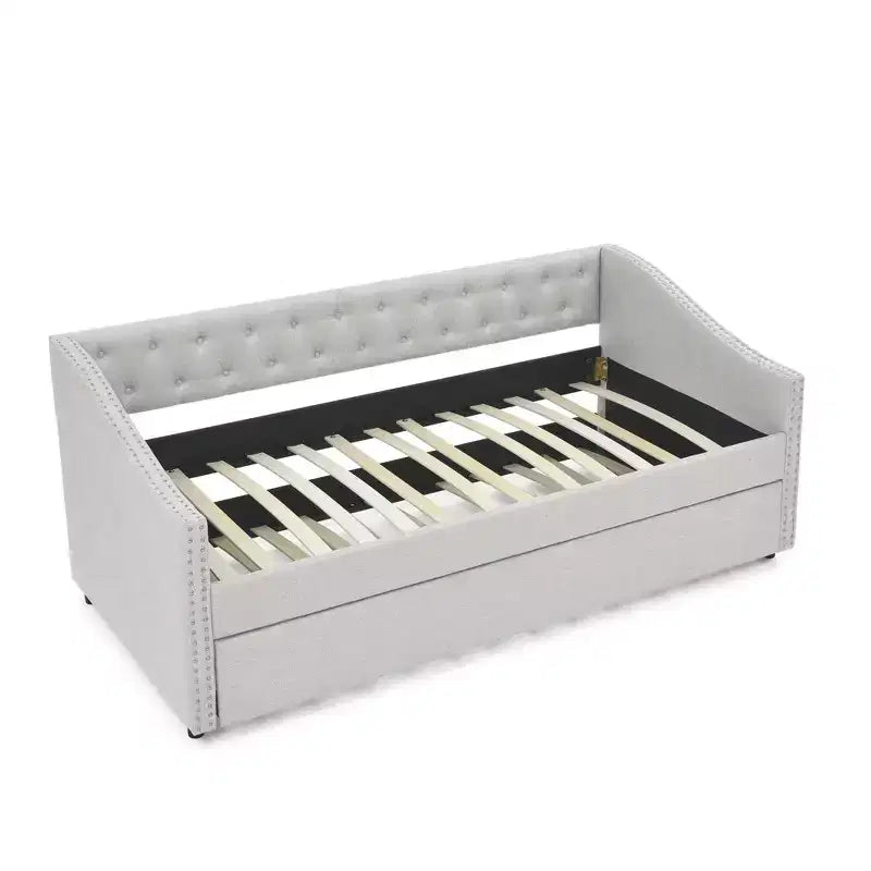 Lit de repos double avec lit gigogne, canapé-lit capitonné avec boutons et accoudoirs en forme de vague