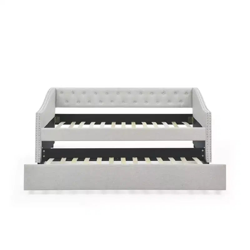 Lit de repos double avec lit gigogne, canapé-lit capitonné avec boutons et accoudoirs en forme de vague