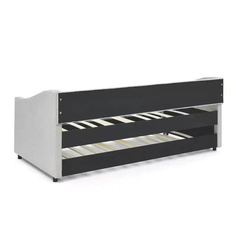 Lit de repos double avec lit gigogne, canapé-lit capitonné avec boutons et accoudoirs en forme de vague