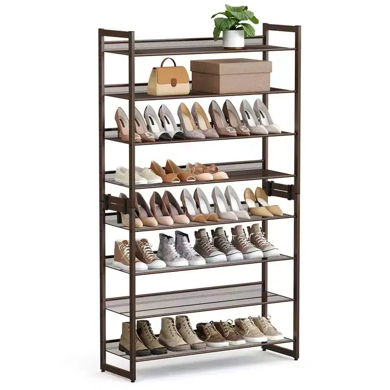Étagère à chaussures métallique à 8 niveaux, étagères réglables pouvant accueillir 32 à 40 paires, ensemble de 2 organiseurs de chaussures empilables.