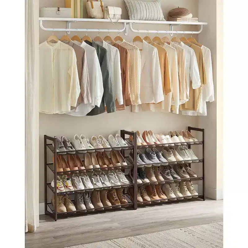 Étagère à chaussures métallique à 8 niveaux, étagères réglables pouvant accueillir 32 à 40 paires, ensemble de 2 organiseurs de chaussures empilables.