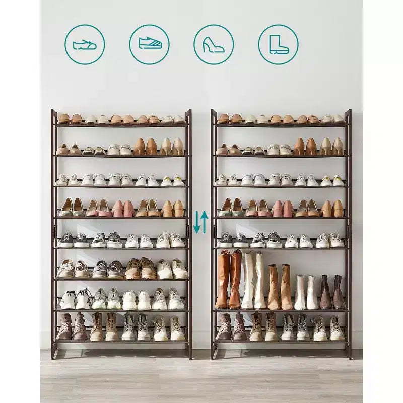 Étagère à chaussures métallique à 8 niveaux, étagères réglables pouvant accueillir 32 à 40 paires, ensemble de 2 organiseurs de chaussures empilables.