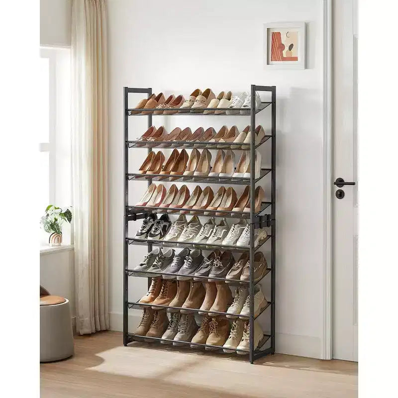 Étagère à chaussures métallique à 8 niveaux, étagères réglables pouvant accueillir 32 à 40 paires, ensemble de 2 organiseurs de chaussures empilables.