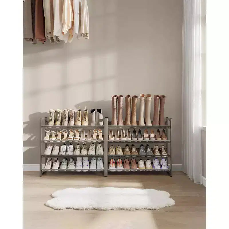 Étagère à chaussures métallique à 8 niveaux, étagères réglables pouvant accueillir 32 à 40 paires, ensemble de 2 organiseurs de chaussures empilables.