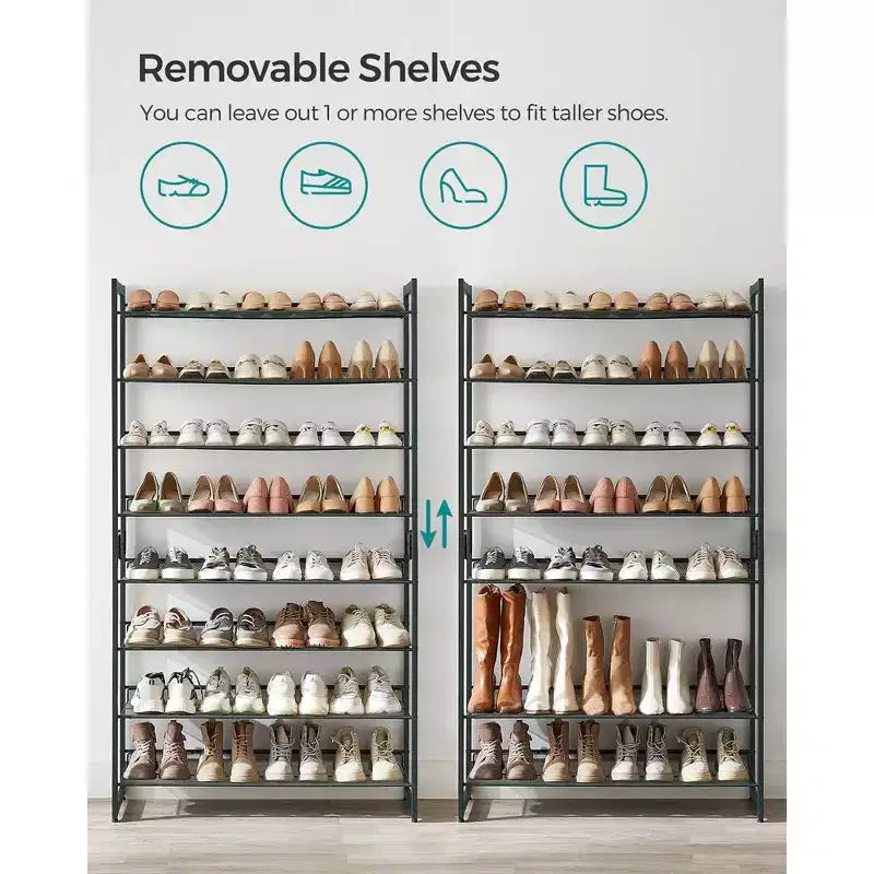 Étagère à chaussures métallique à 8 niveaux, étagères réglables pouvant accueillir 32 à 40 paires, ensemble de 2 organiseurs de chaussures empilables.