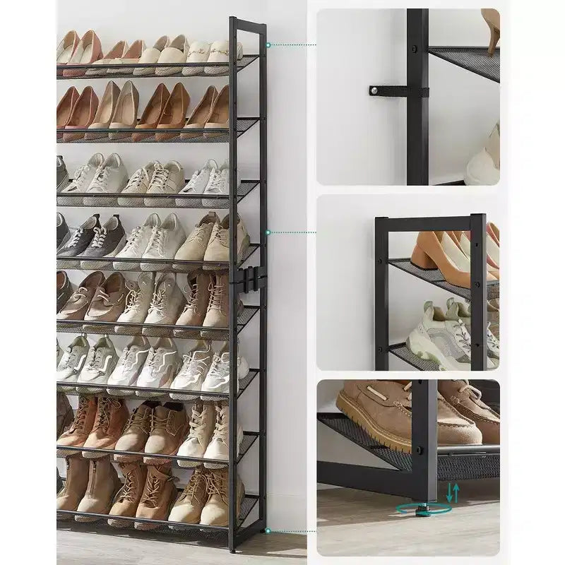 Étagère à chaussures métallique à 8 niveaux, étagères réglables pouvant accueillir 32 à 40 paires, ensemble de 2 organiseurs de chaussures empilables.
