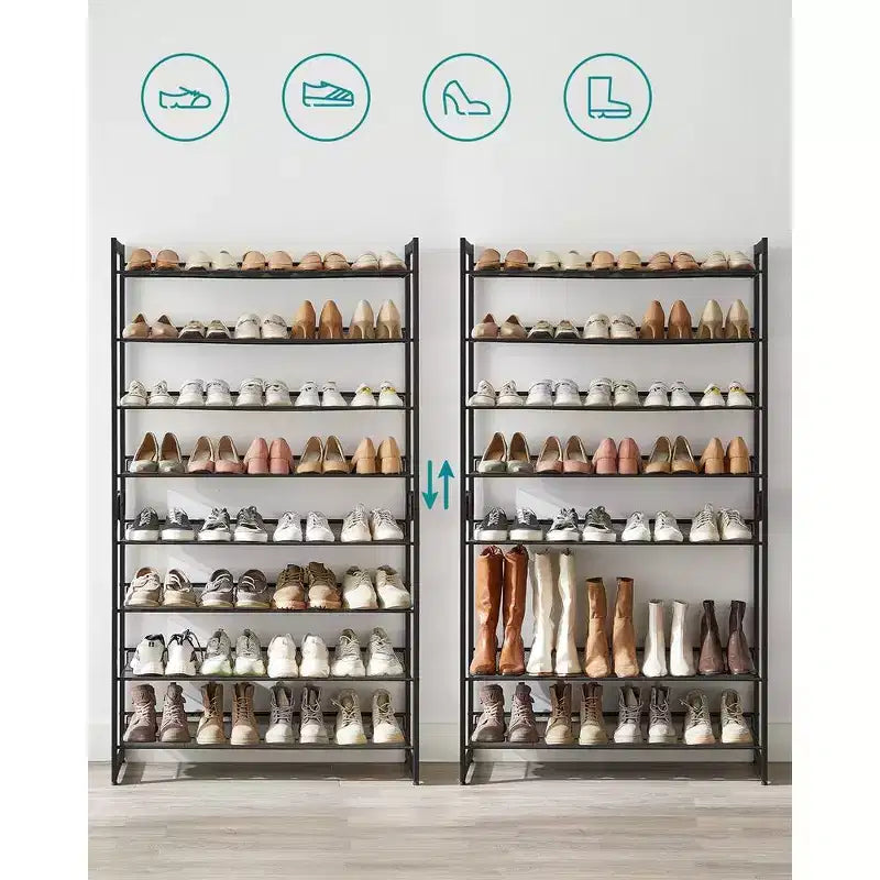 Étagère à chaussures métallique à 8 niveaux, étagères réglables pouvant accueillir 32 à 40 paires, ensemble de 2 organiseurs de chaussures empilables.