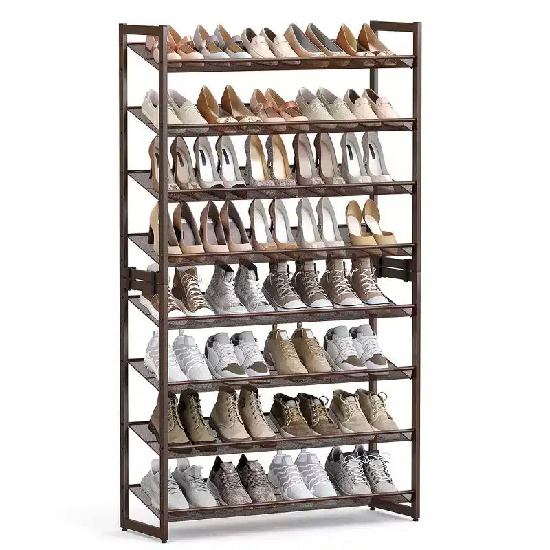Étagère à chaussures métallique à 8 niveaux, étagères réglables pouvant accueillir 32 à 40 paires, ensemble de 2 organiseurs de chaussures empilables.
