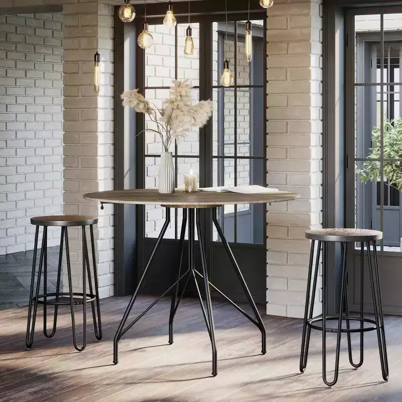 Lavish Home – Lot de 2 tabourets de bar à hauteur de comptoir – Tabourets de bar ronds en bois avec pieds en épingle