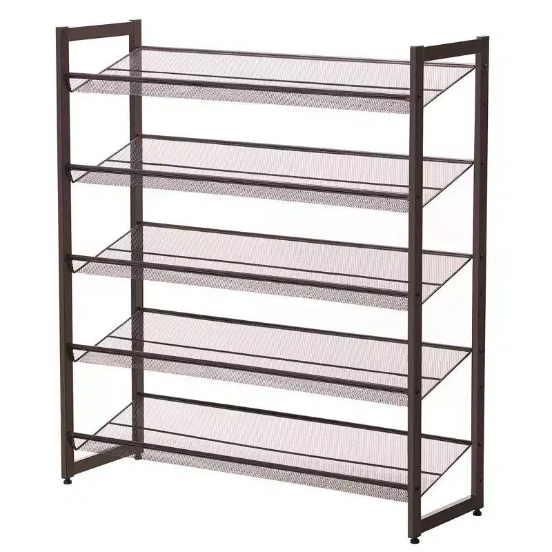 Étagère à chaussures, étagère de rangement à chaussures empilable à 5 niveaux, en treillis métallique, étagère organisatrice à chaussures plate ou inclinée pour 20 à 25 paires, bronze