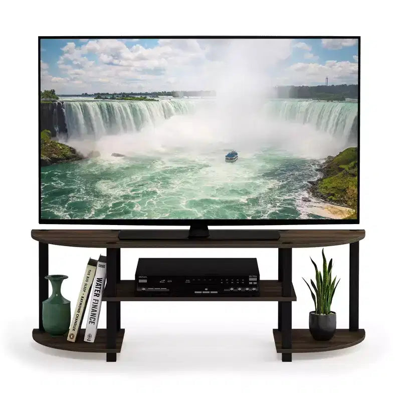 Furinno Wide TV Stand Entertainment Center for TV's up to 55 with Open Bookcases Shelves Columbia Walnut/Black