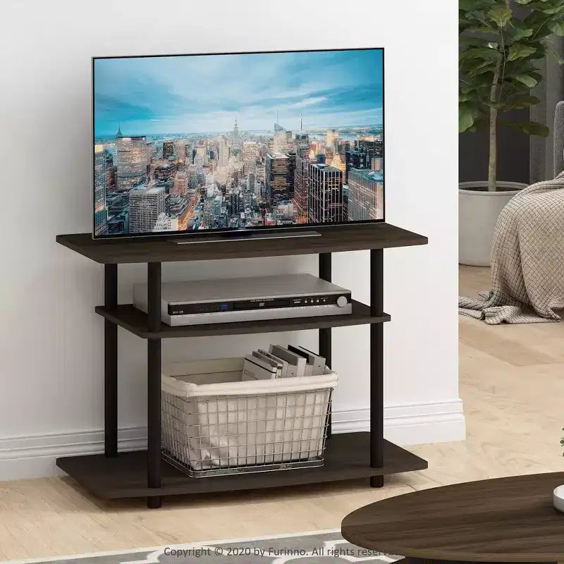 Furinno 3-Tier TV Stand Console Table for TV's up to 32 Media Entertainment Center No Tools Dark Brown/Black