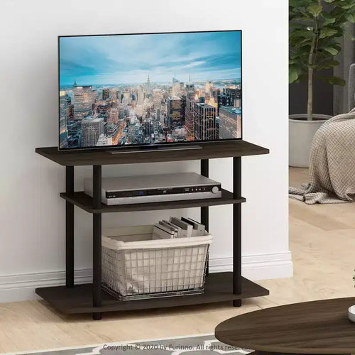 Furinno 3-Tier TV Stand Console Table for TV's up to 32 Media Entertainment Center No Tools Dark Brown/Black