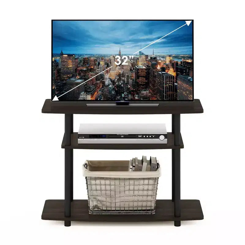 Meuble TV à 3 niveaux pour téléviseurs jusqu'à 32 pouces, meuble console multimédia, aucun outil requis, brun foncé/noir