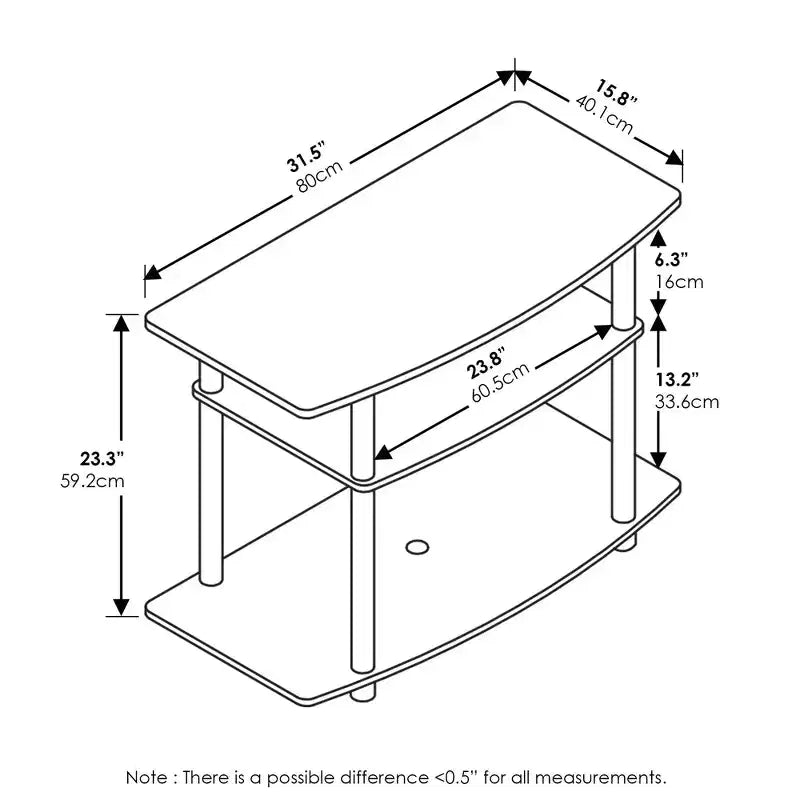 Meuble TV à 3 niveaux pour téléviseurs jusqu'à 32 pouces, meuble console multimédia, aucun outil requis, brun foncé/noir