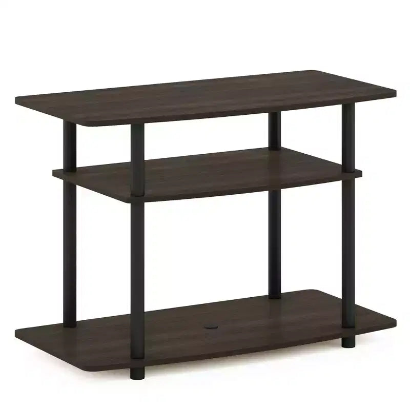 Meuble TV à 3 niveaux pour téléviseurs jusqu'à 32 pouces, meuble console multimédia, aucun outil requis, brun foncé/noir