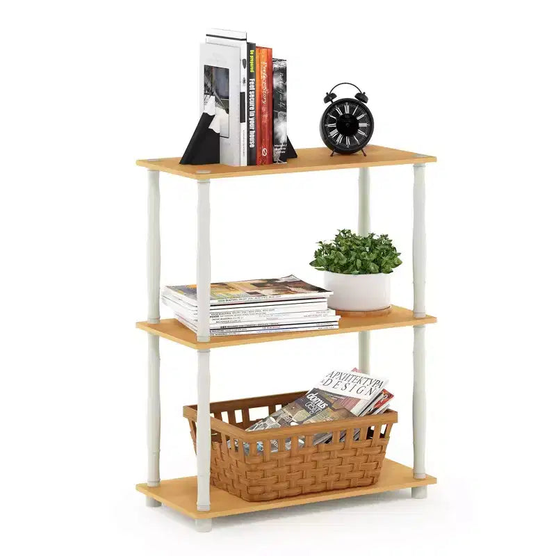 Étagère décorative à 3 niveaux, étagère ouverte polyvalente, bibliothèque autoportante avec tube classique, hêtre/blanc