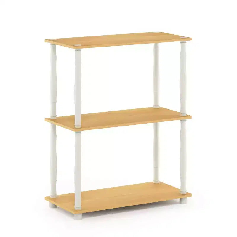 Étagère décorative à 3 niveaux, étagère ouverte polyvalente, bibliothèque autoportante avec tube classique, hêtre/blanc