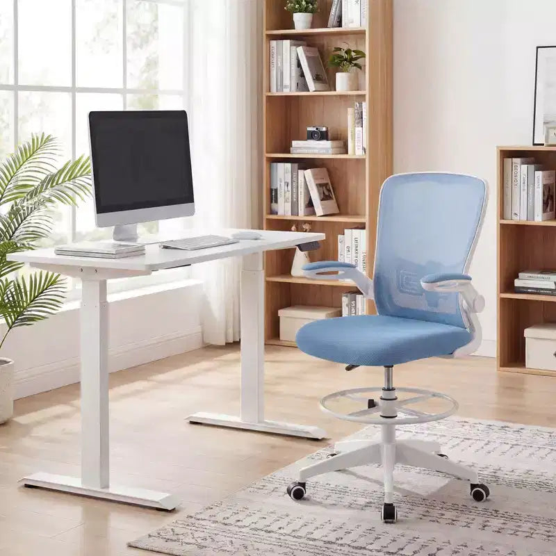Chaise de dessinateur pivotante réglable avec accoudoirs relevables, support lombaire réglable Noir et Blanc/Noir