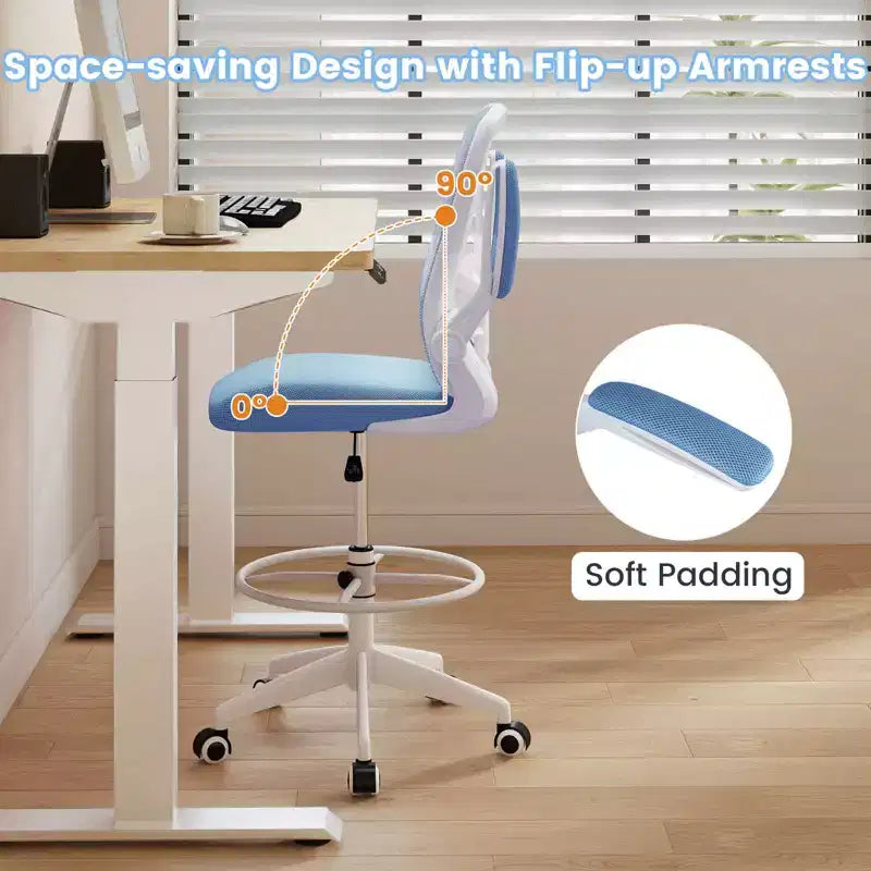 Chaise de dessinateur pivotante réglable avec accoudoirs relevables, support lombaire réglable Noir et Blanc/Noir