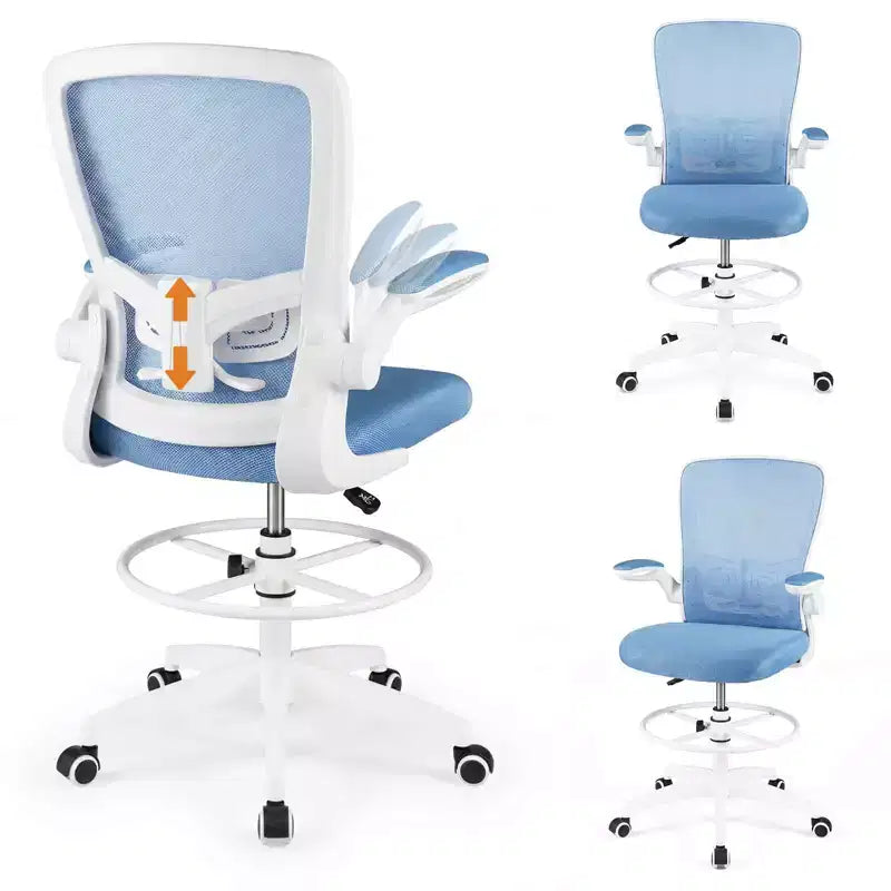 Chaise de dessinateur pivotante réglable avec accoudoirs relevables, support lombaire réglable Noir et Blanc/Noir