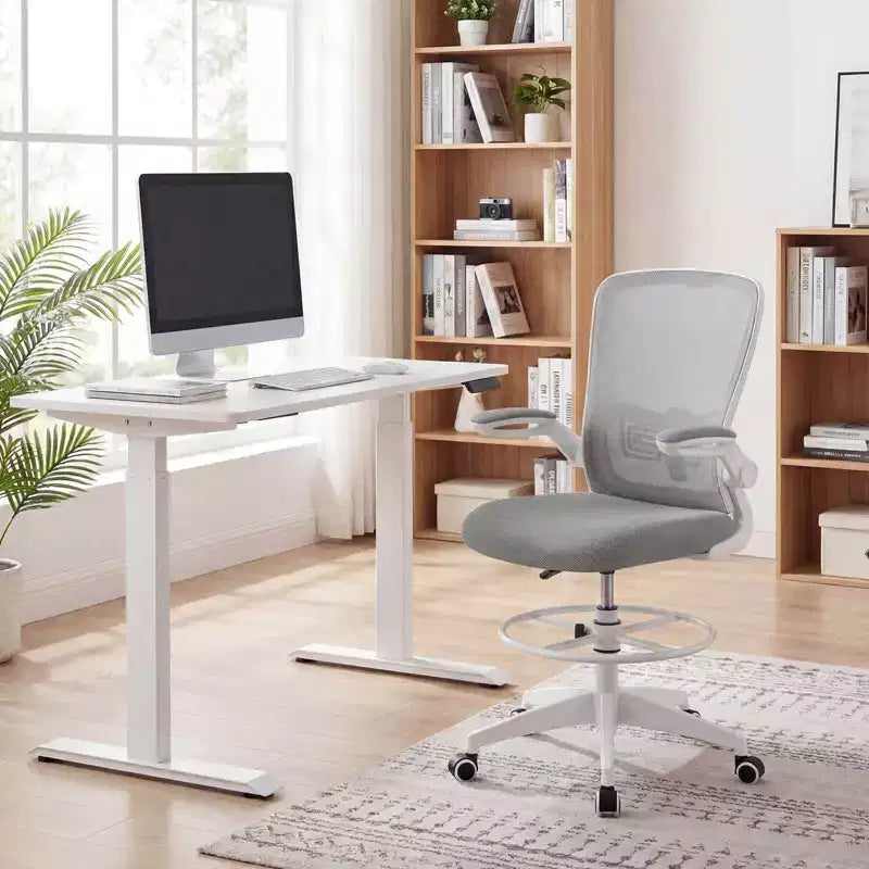 Chaise de dessinateur pivotante réglable avec accoudoirs relevables, support lombaire réglable Noir et Blanc/Noir