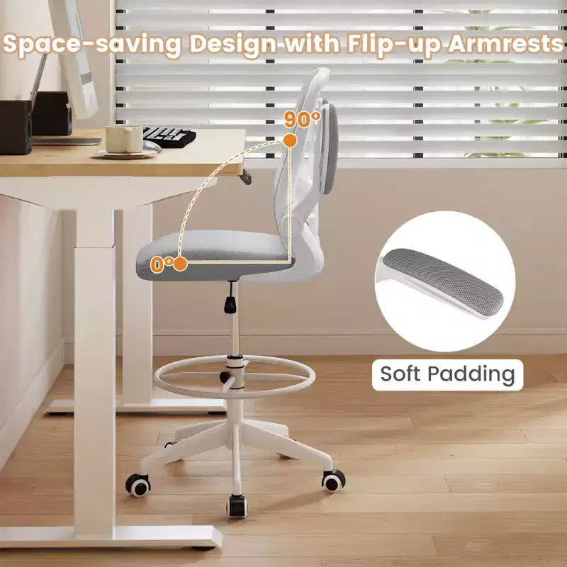 Chaise de dessinateur pivotante réglable avec accoudoirs relevables, support lombaire réglable Noir et Blanc/Noir