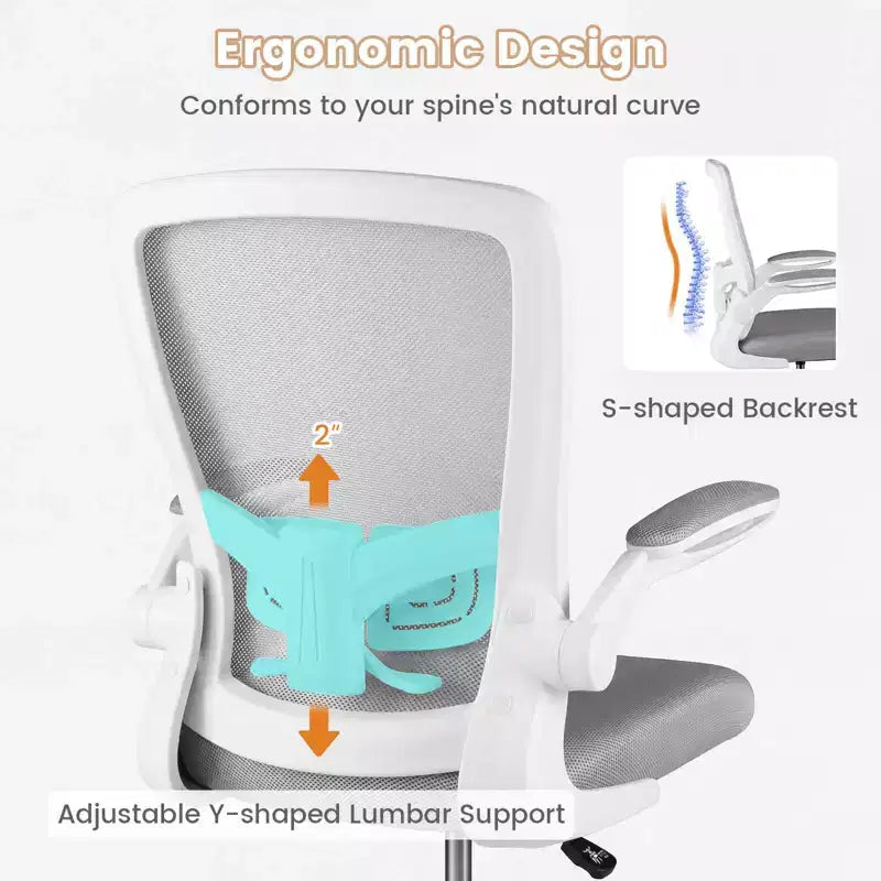 Chaise de dessinateur pivotante réglable avec accoudoirs relevables, support lombaire réglable Noir et Blanc/Noir