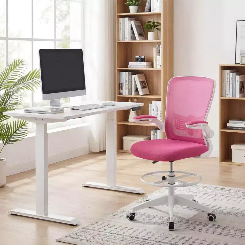 Chaise de dessinateur pivotante réglable avec accoudoirs relevables, support lombaire réglable Noir et Blanc/Noir