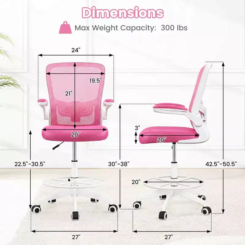 Chaise de dessinateur pivotante réglable avec accoudoirs relevables, support lombaire réglable Noir et Blanc/Noir
