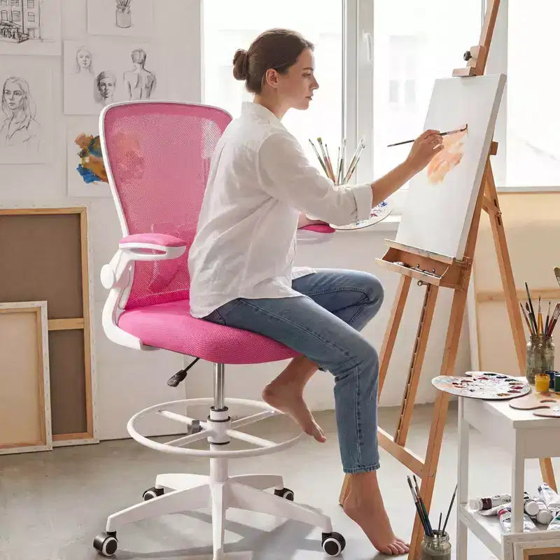 Chaise de dessinateur pivotante réglable avec accoudoirs relevables, support lombaire réglable Noir et Blanc/Noir