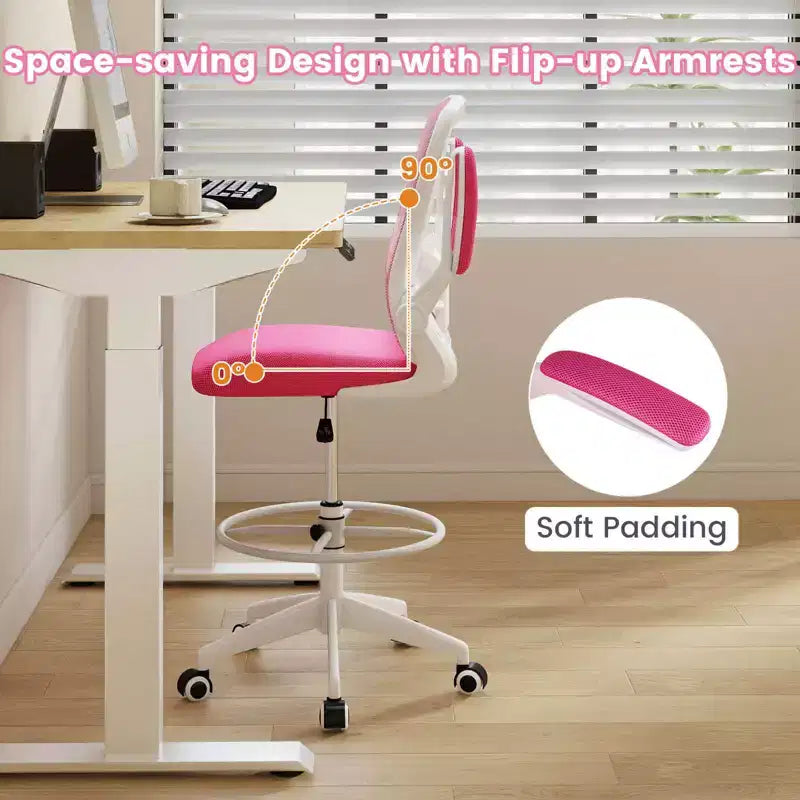 Chaise de dessinateur pivotante réglable avec accoudoirs relevables, support lombaire réglable Noir et Blanc/Noir