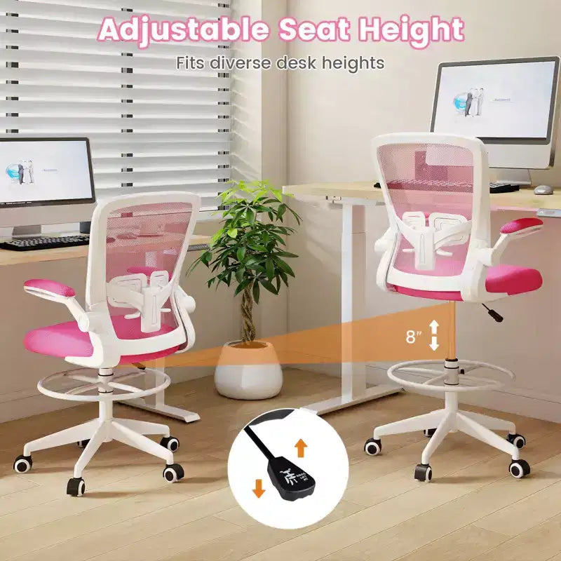 Chaise de dessinateur pivotante réglable avec accoudoirs relevables, support lombaire réglable Noir et Blanc/Noir