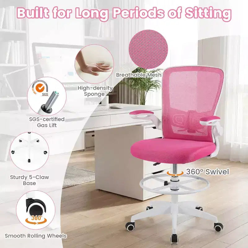 Chaise de dessinateur pivotante réglable avec accoudoirs relevables, support lombaire réglable Noir et Blanc/Noir