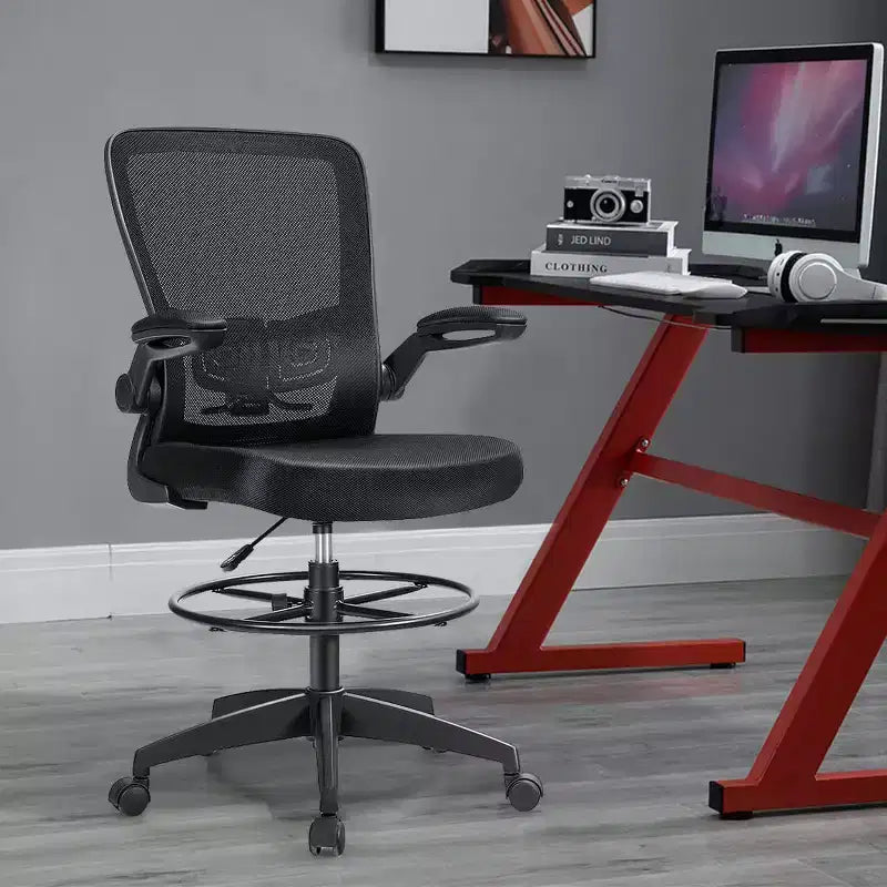 Chaise de dessinateur pivotante réglable avec accoudoirs relevables, support lombaire réglable Noir et Blanc/Noir