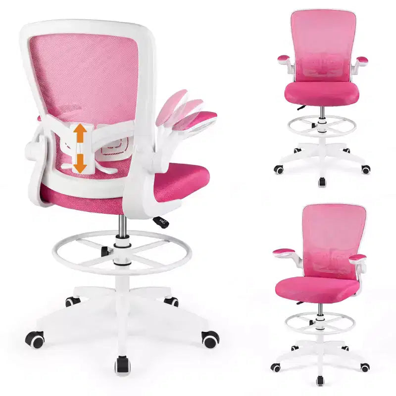 Chaise de dessinateur pivotante réglable avec accoudoirs relevables, support lombaire réglable Noir et Blanc/Noir