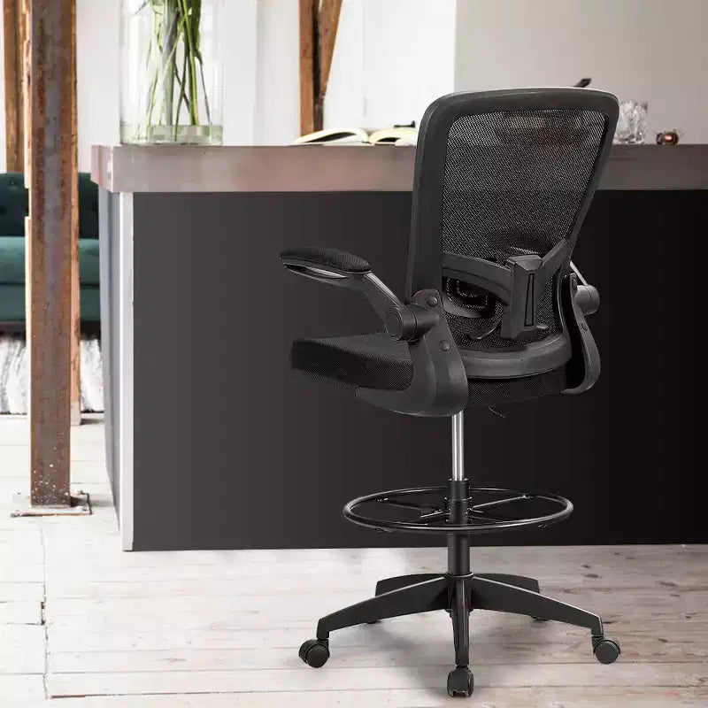 Chaise de dessinateur pivotante réglable avec accoudoirs relevables, support lombaire réglable Noir et Blanc/Noir