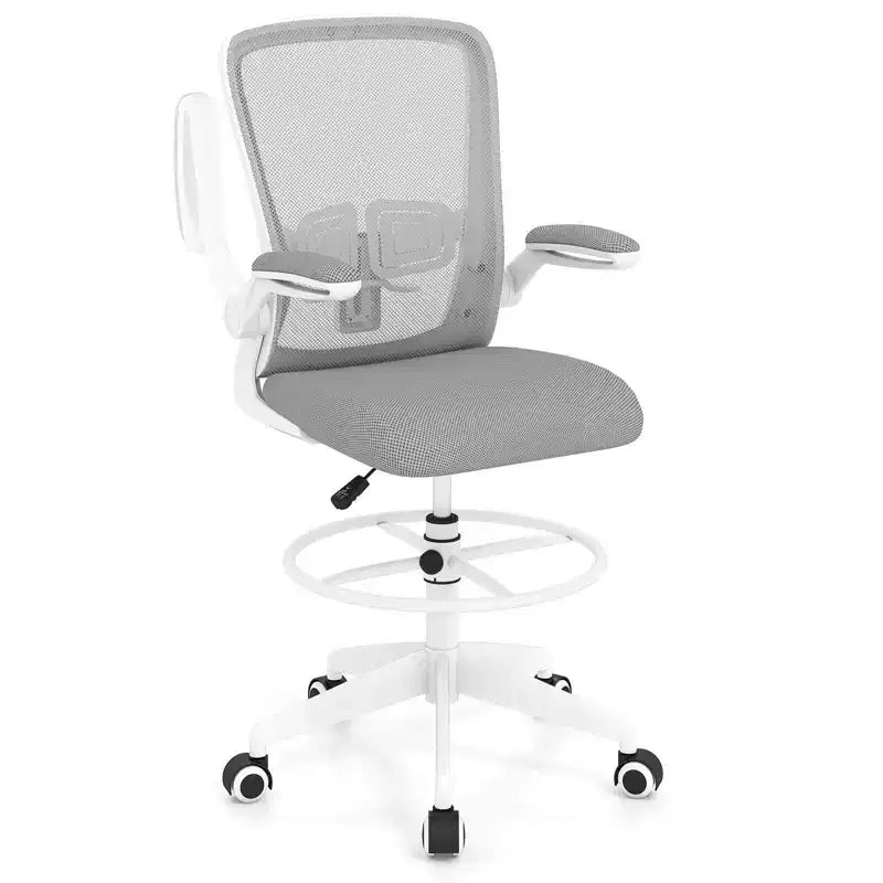 Chaise de dessinateur pivotante réglable avec accoudoirs relevables, support lombaire réglable Noir et Blanc/Noir