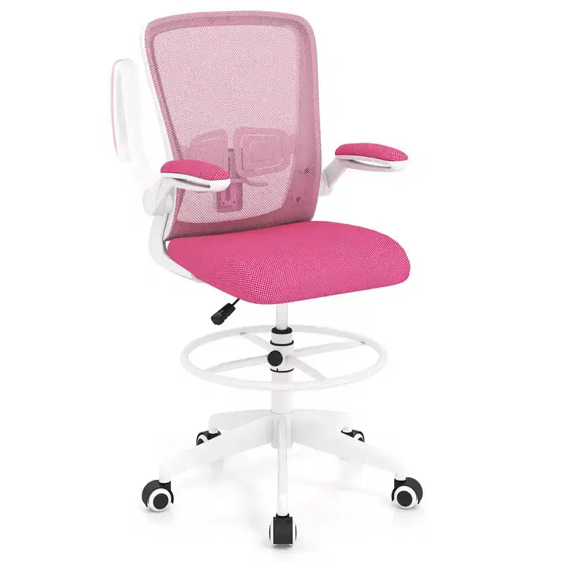 Chaise de dessinateur pivotante réglable avec accoudoirs relevables, support lombaire réglable Noir et Blanc/Noir