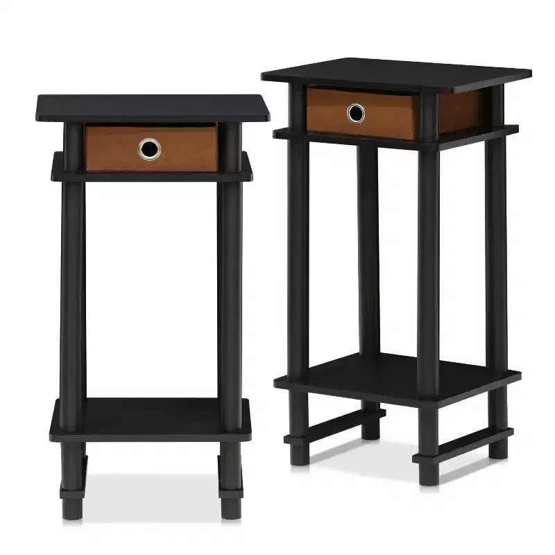 2 tables de chevet industrielles hautes à 3 niveaux, table d'appoint de canapé avec tiroir amovible et étagère de rangement ouverte, expresso/marron