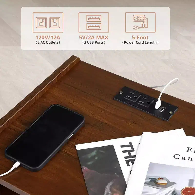 Table de chevet Mid-Century avec tiroirs, table d'appoint avec station de charge