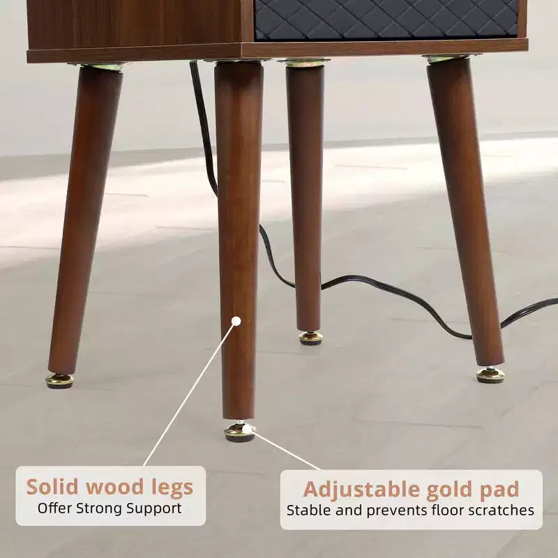 Table de chevet Mid-Century avec tiroirs, table d'appoint avec station de charge