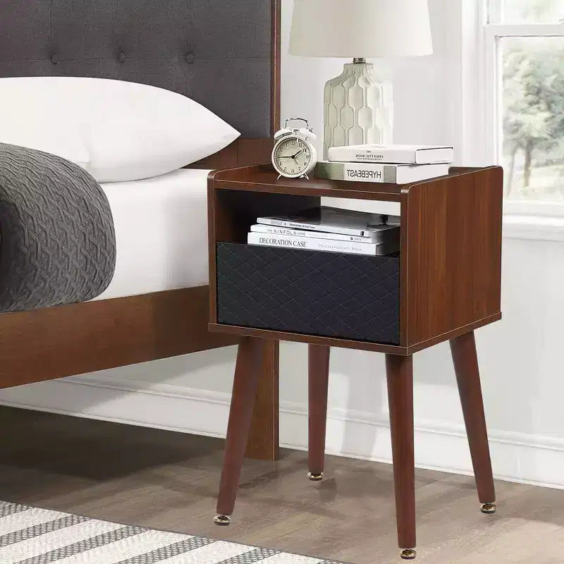 Table de chevet Mid-Century avec tiroirs, table d'appoint avec station de charge