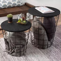 Hasting Home Set of 2 Nesting Tables with Storage - End Tables with Removable Wood Tops and Metal Basket Frame